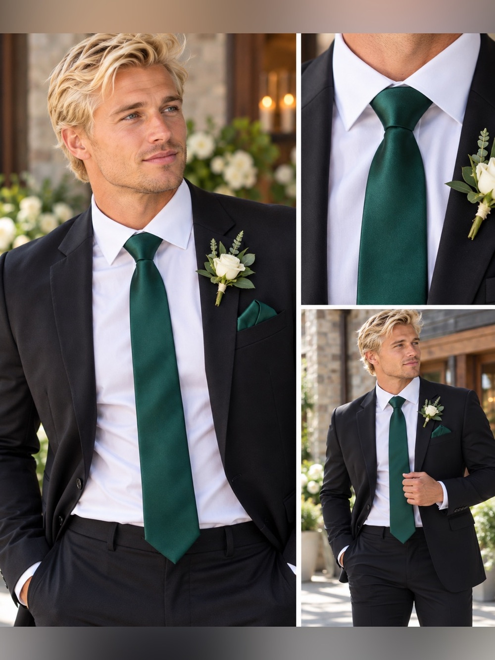 Azazie Dark Emerald Green Satin Necktie – Formal Wedding Tie
